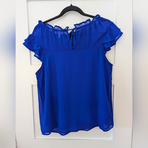 Monteau Los Angeles Royal Blue Chiffon Lined Blouse Size Large - Picture 2 of 8